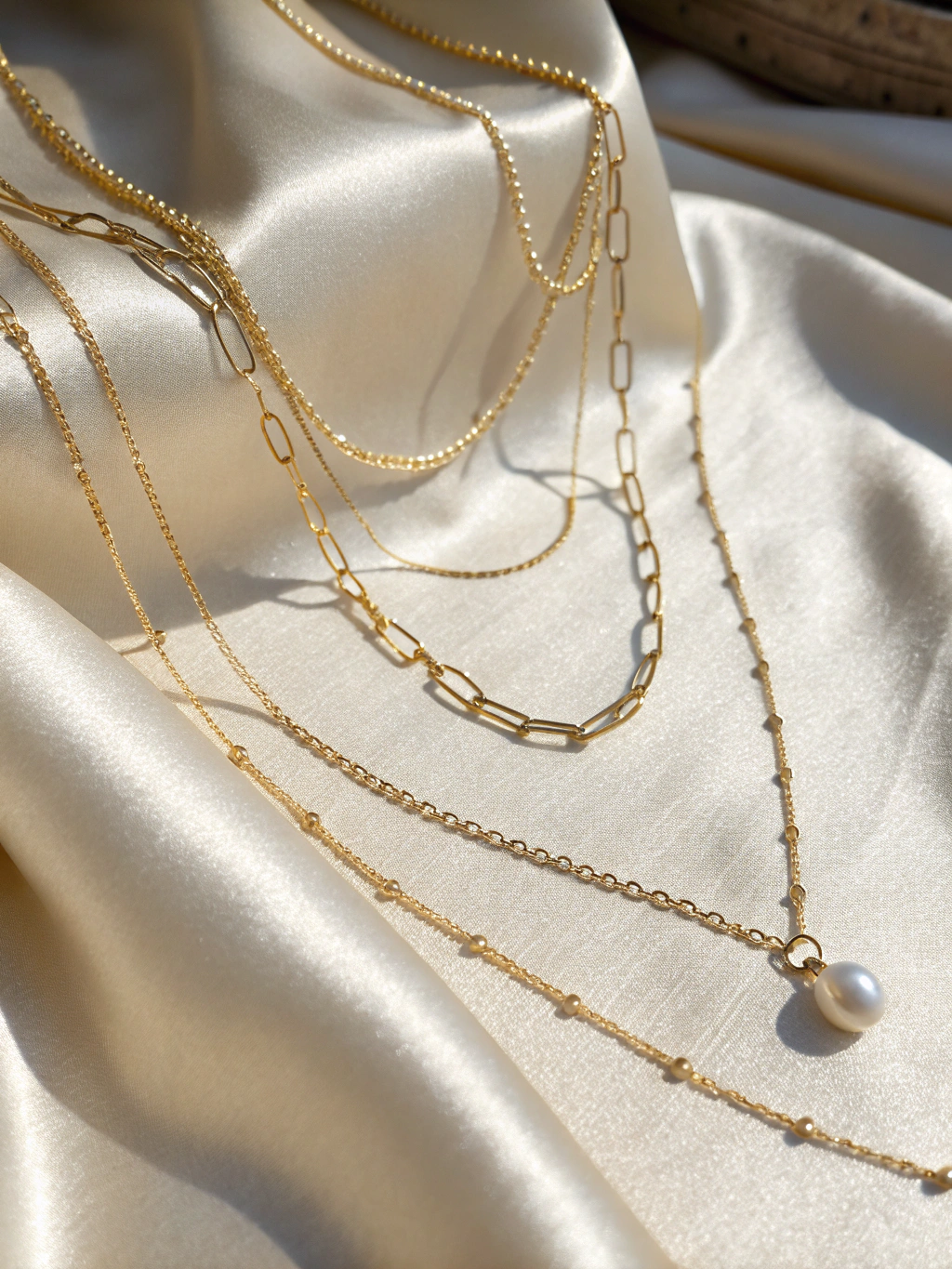 Minimalist sterling silver chain necklaces layered